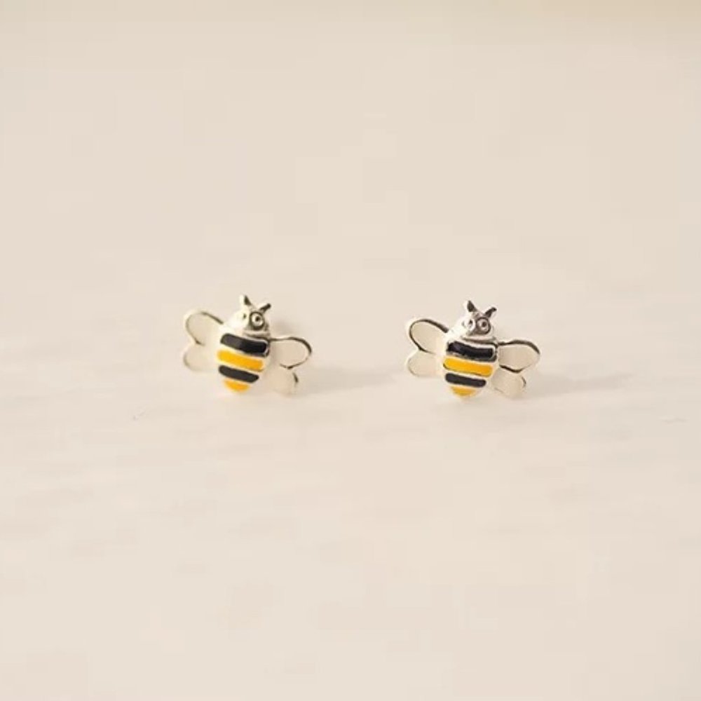 S925 Adorable Bee Stud Earrings - Picture 6 of 10
